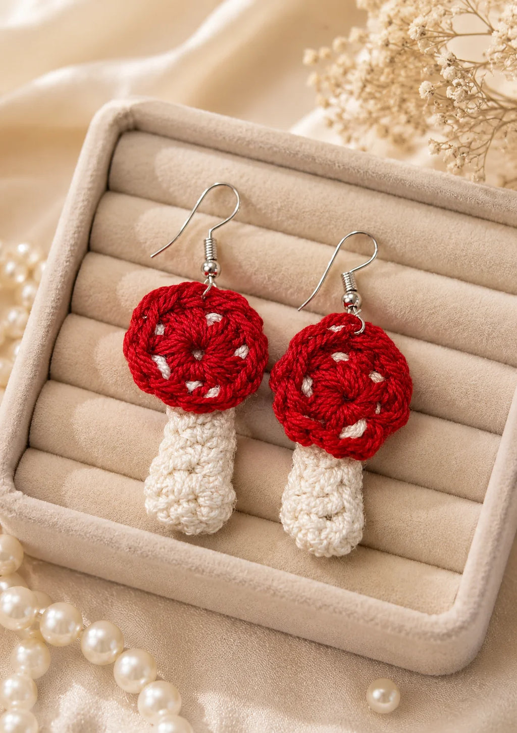 Little Forest Mushroom Crochet Earrings