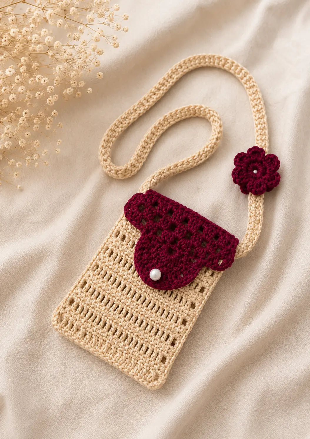Beige and Royal Maroon Cross Bag