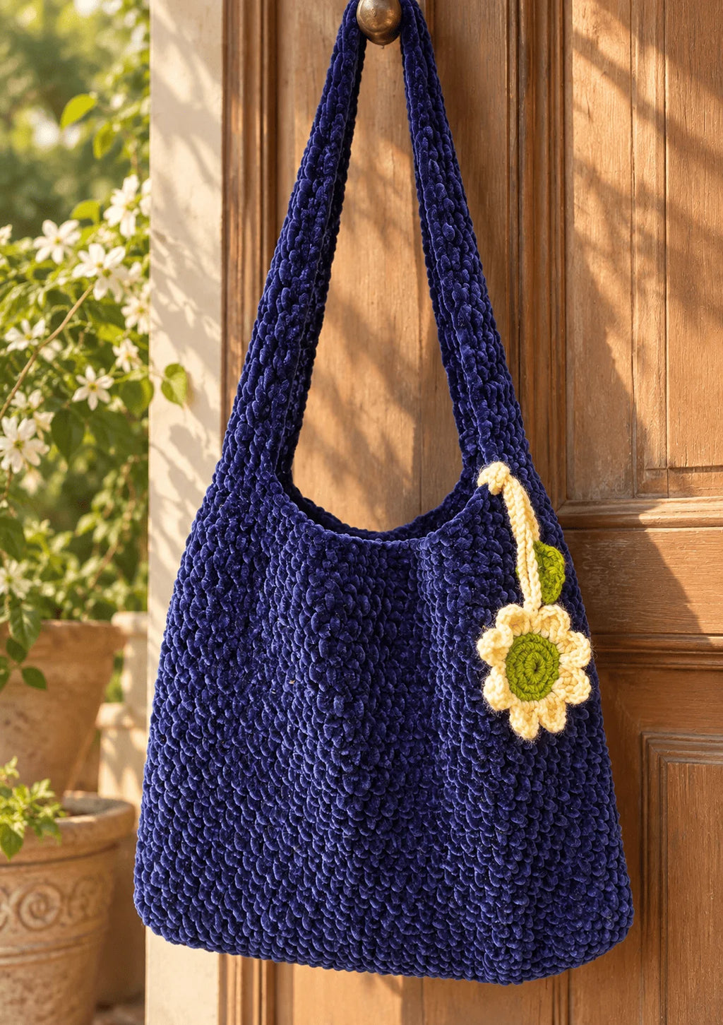 Navy Plush Crochet Bag
