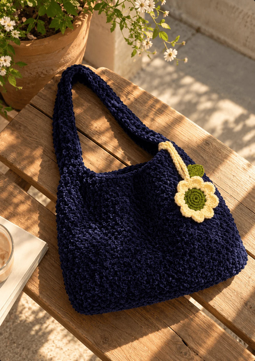Navy Plush Crochet Bag