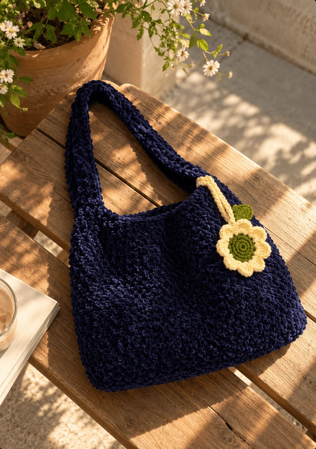 Navy Plush Crochet Bag