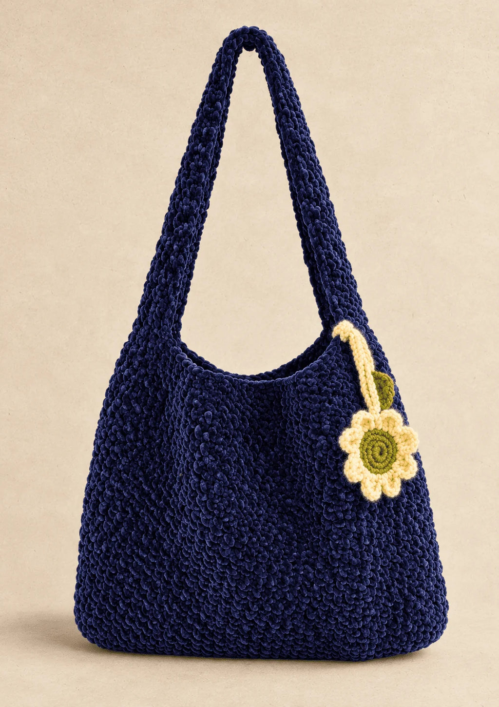 Navy Plush Crochet Bag