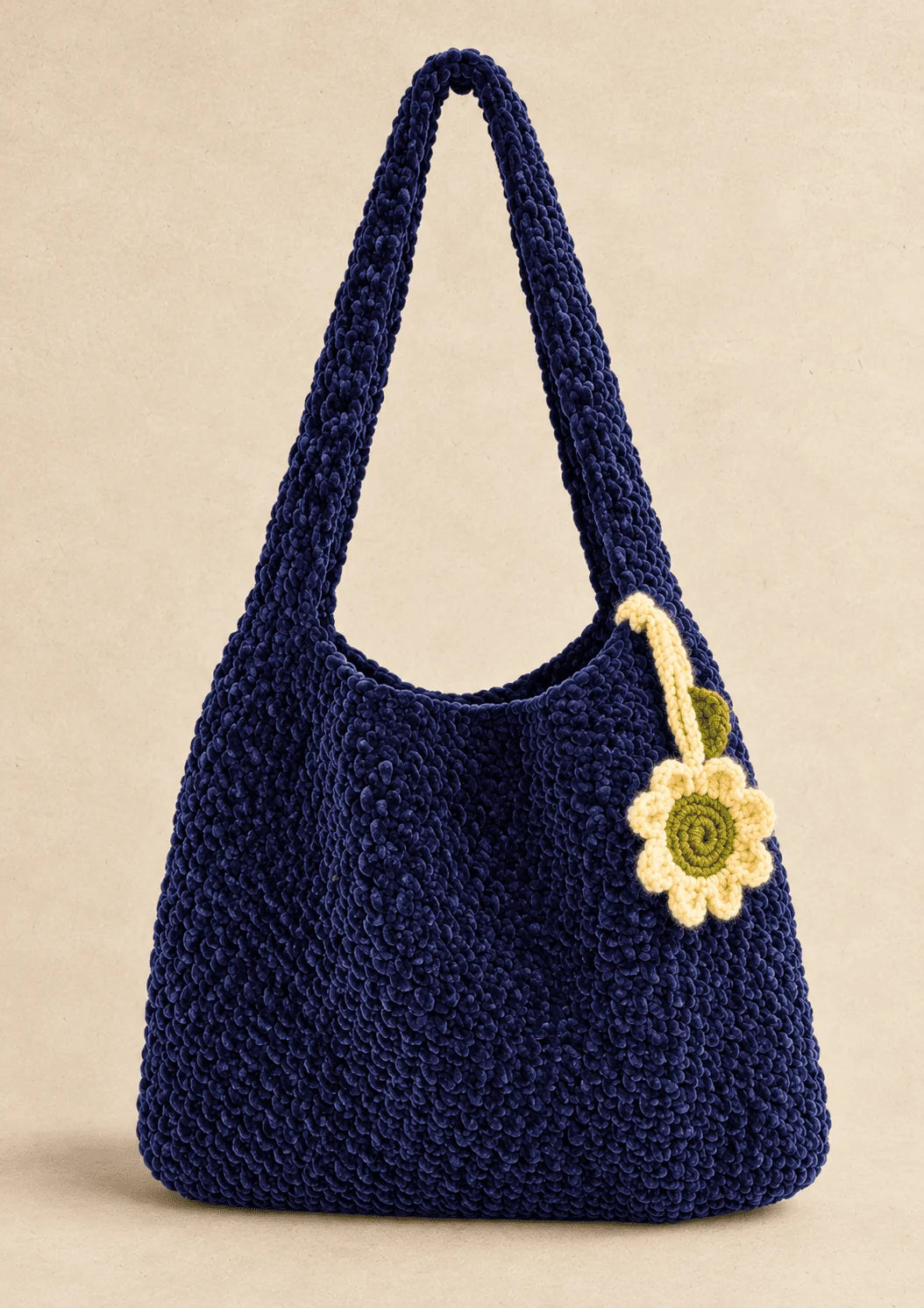 Navy Plush Crochet Bag