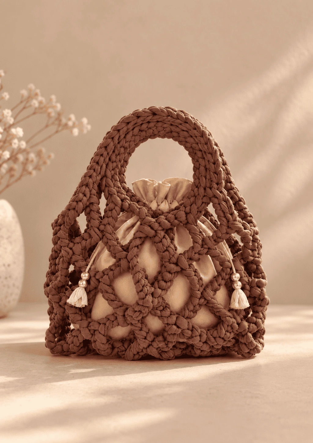 Mocha knot crochet bag