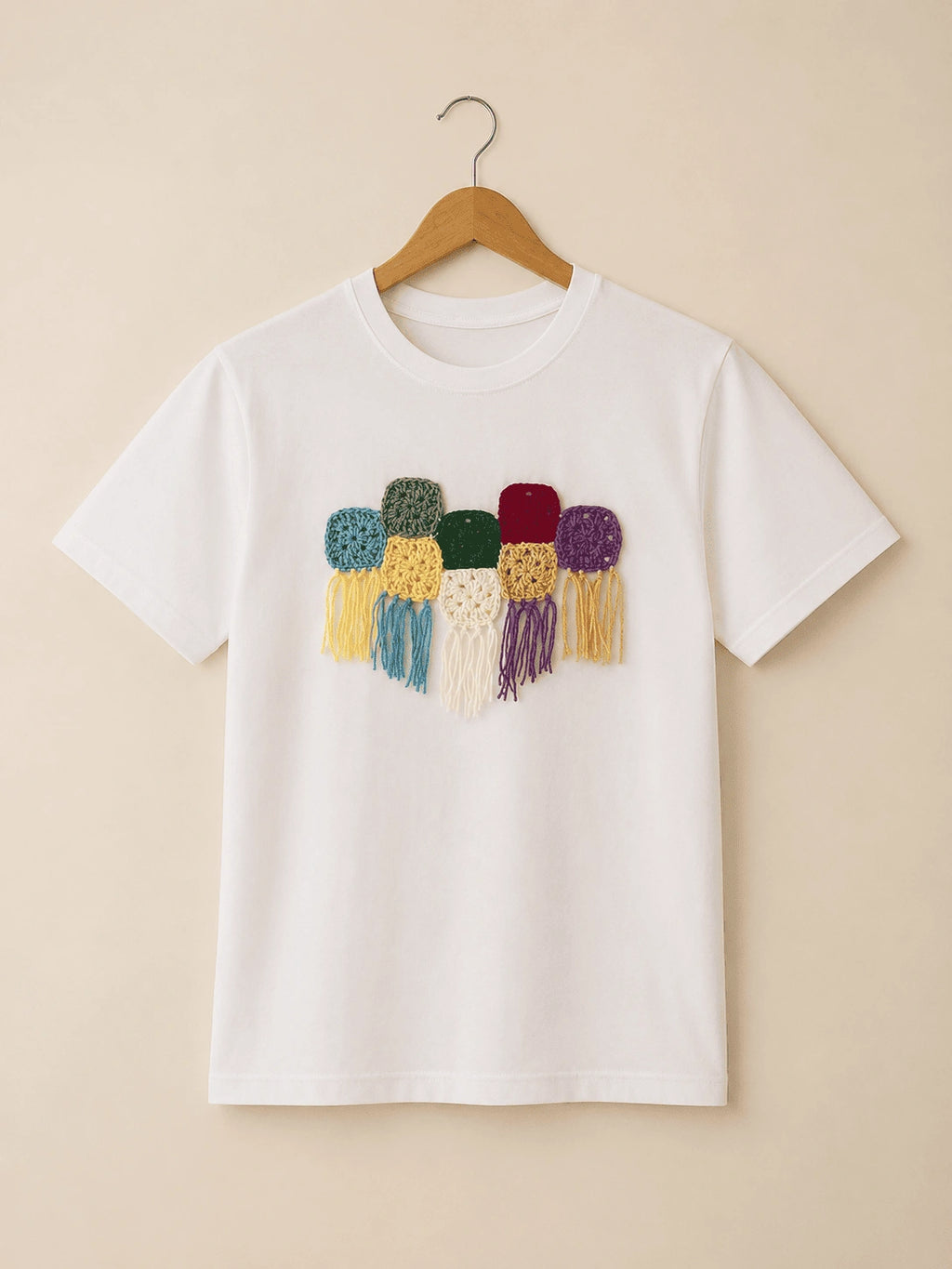Tassel Grid Crochet T-shirt