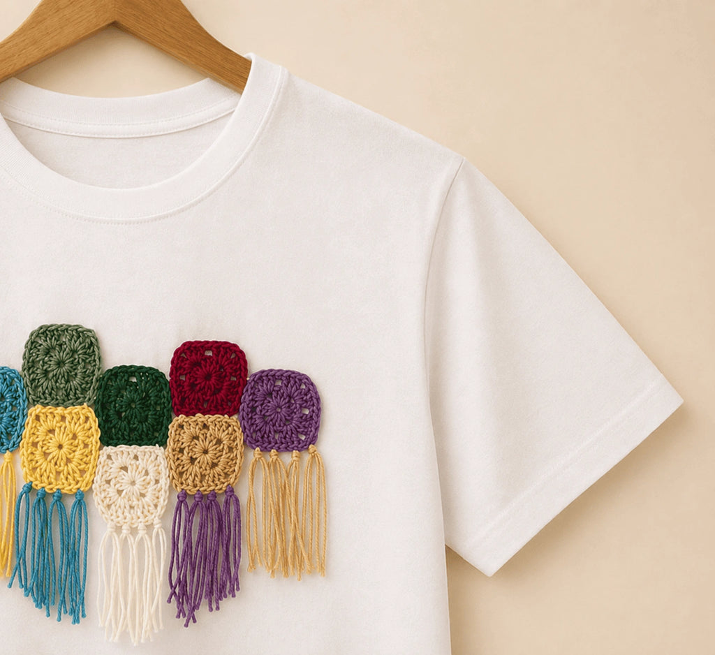 Tassel Grid Crochet T-shirt