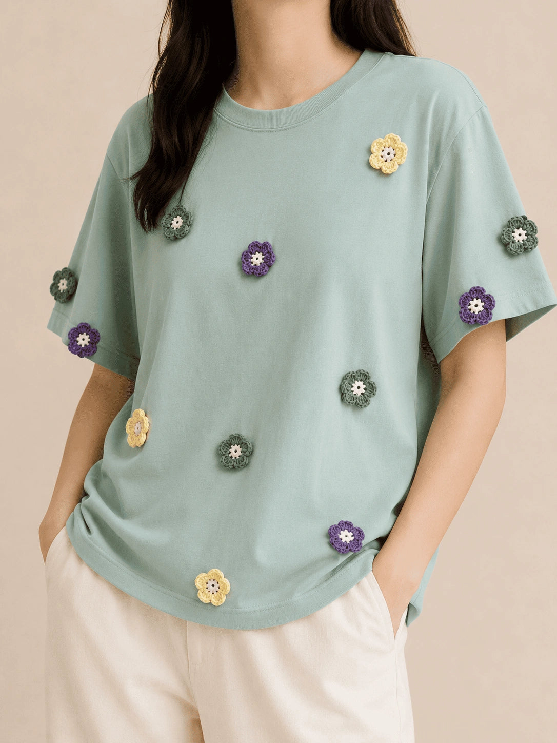 Multi Bloom Crochet T-shirt