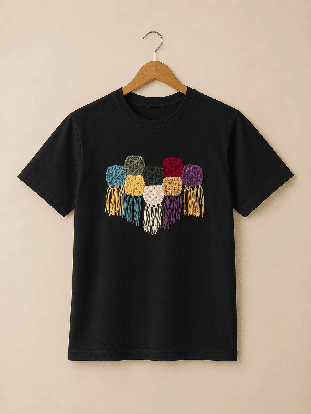 Tassel Grid Crochet T-shirt