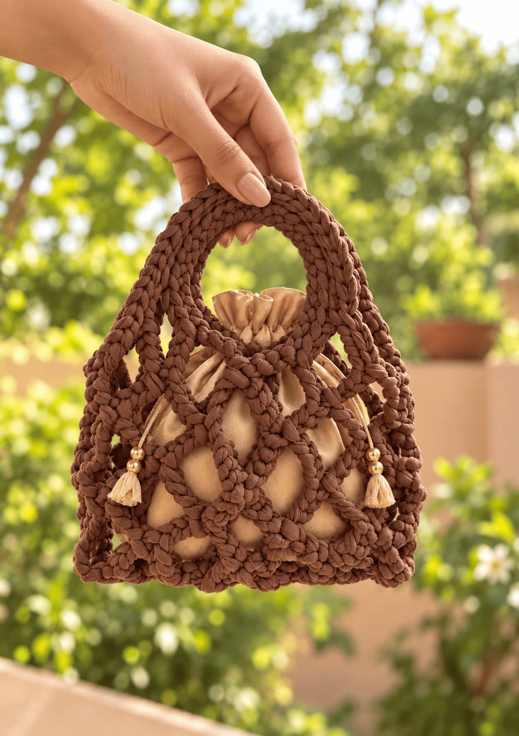 Mocha knot crochet bag